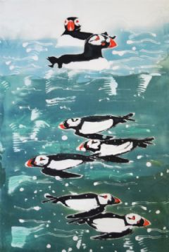 Image entitled Swimming Puffins